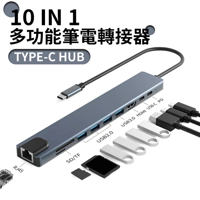 Allan 雙11 10合1 Type C Hub多功能集線擴充USB轉接器(PD快充/4K HDMI/ USB3.0擴展塢/HUB集線器)