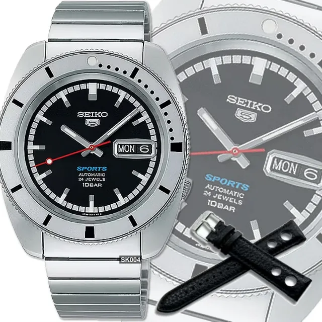 【SEIKO 精工】限量套組 5 SPORTS系列復刻黑面38.5㎜款 SK004(SRPL05K1/4R36-16L0D)