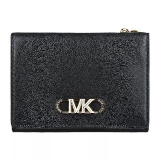 【Michael Kors】MK MICHAEL KORS PARKER LOGO釦式三折4卡滑面牛皮短夾(黑)