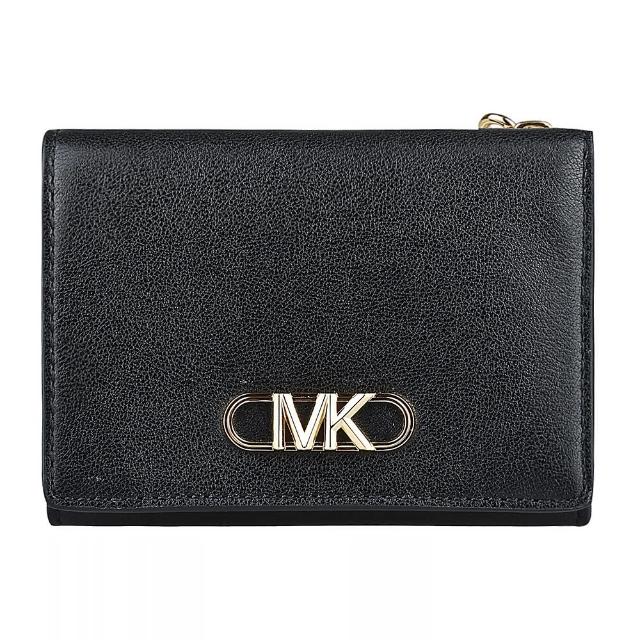 【Michael Kors】MK MICHAEL KORS PARKER LOGO釦式三折4卡滑面牛皮短夾(黑)