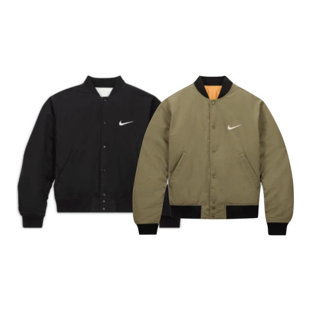 NIKE 耐吉 Stussy x Nike Reversible Varsity Jacket 聯名款 雙面 黑/軍綠 FJ9154(上衣 長袖 外套 夾克)