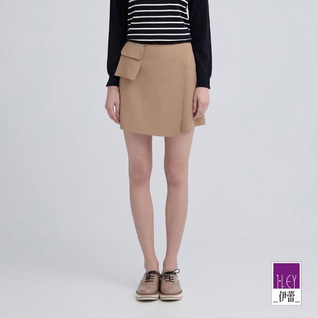 【ILEY 伊蕾】活片拼接中腰造型短褲(卡其；M-XL；1244026029)