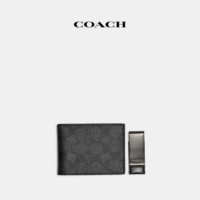 COACH 經典Logo帆布四方型纖巧型折疊皮夾-炭黑色/黑色(CE441)