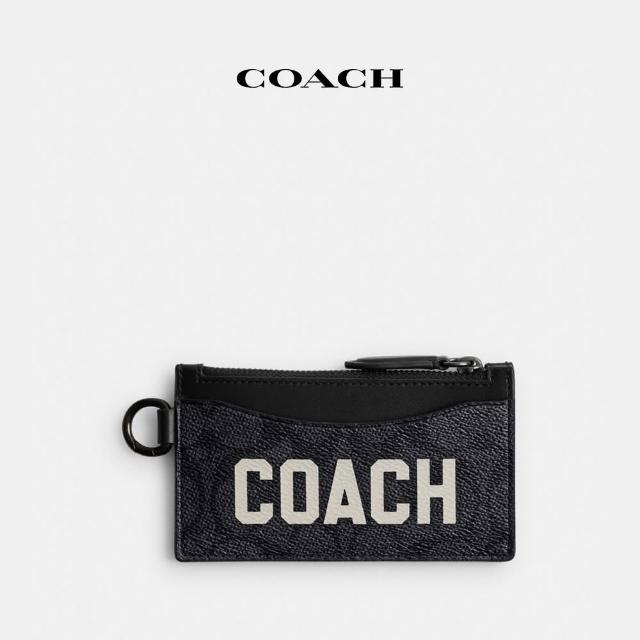 【COACH】蔻馳官方直營 經典Logo COACH圖案拉鍊卡夾-炭灰色(CP274)