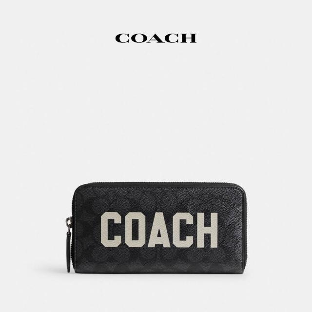 【COACH】蔻馳官方直營 經典Logo COACH圖案風打褶皮夾-彩炭灰色(CP278)