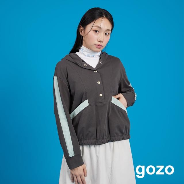 【gozo】異材質拼色半開襟連帽上衣(兩色)