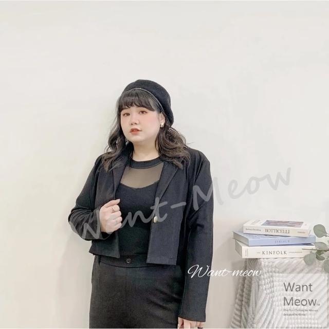 【Want-Meow】90公斤可穿 修身短版金釦西裝外套 中大尺碼 大碼 大尺碼西裝外套(大碼/大尺碼/加大碼)