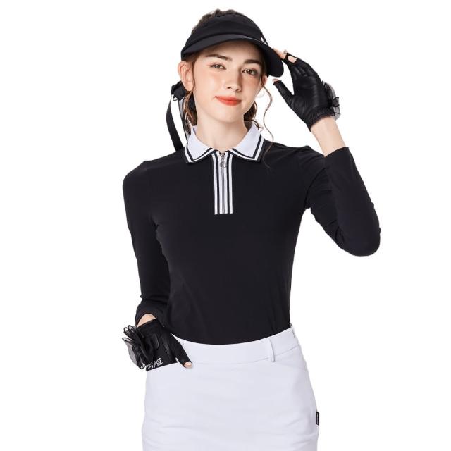 【BLKTEE GOLF】女拉鍊領學院風高爾夫長袖-黑.白.淺藍(高爾夫長袖上衣 golf球衫)