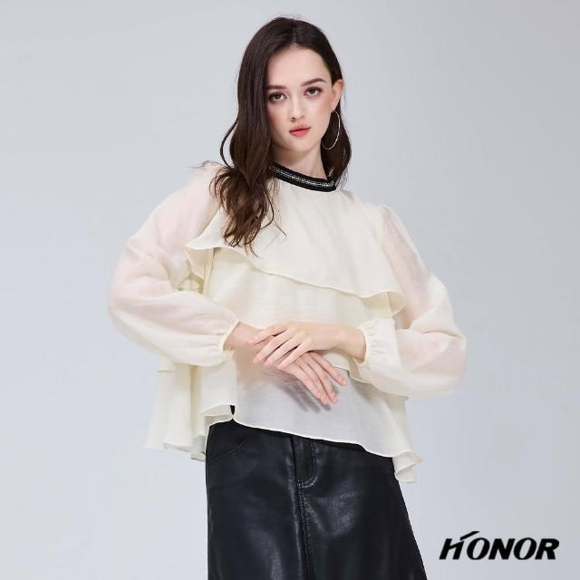 【HONOR 山形屋】多層次蛋糕雪紡上衣-米白