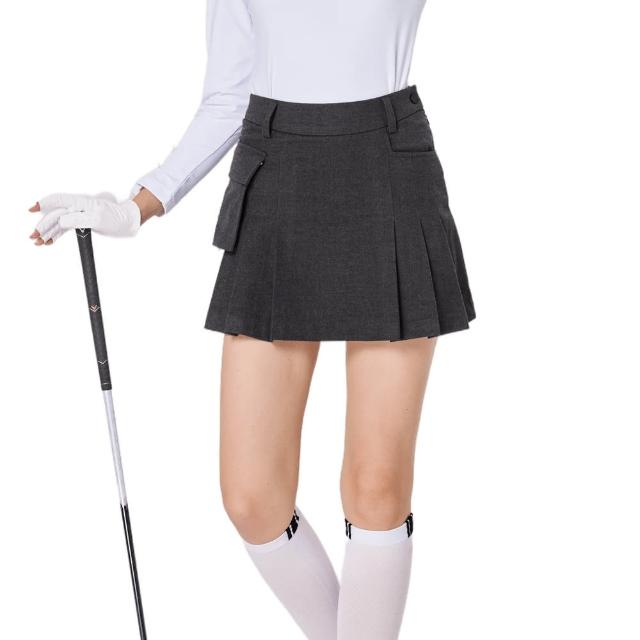 【BLKTEE GOLF】女高爾夫側口袋毛料短裙-花灰.黑(高爾夫女裙 百褶裙 短裙 A字裙)