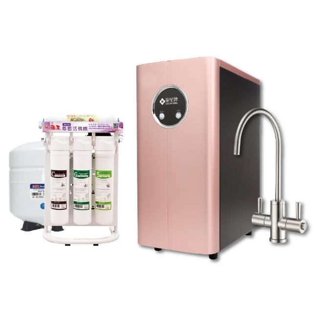 【豪星 HAOHSING】HS-170 櫥下型不鏽鋼雙溫龍頭飲水機+水蘋果WAQ-55活礦機(玫瑰金)