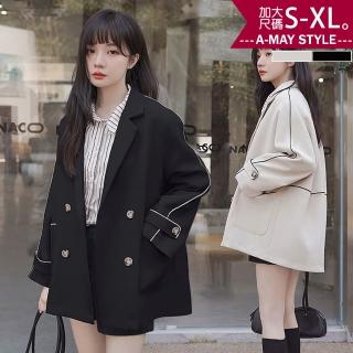 【Amay Style 艾美時尚】中大尺碼女裝 西服 外套 日韓設計時尚線條感長袖西裝外套。S-XL(2色.預購)