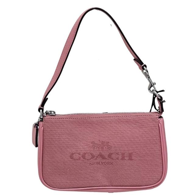 【COACH】COACH Nolita 19經典馬車LOGO 帆布單肩背手提包(桃色/贈原廠防塵袋紙袋送禮)