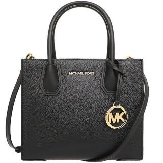 【Michael Kors】MERCER 黑色皮革三層中款手提斜揹包