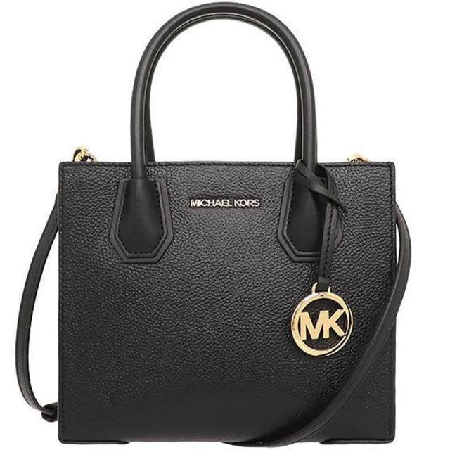 【Michael Kors】MERCER 黑色皮革三層中款手提斜背包