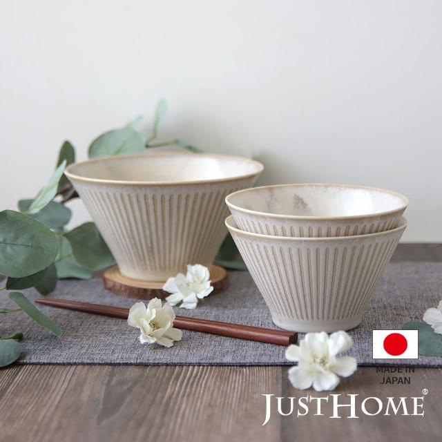 【Just Home】日本製線條十草陶瓷5+6吋多用碗3件組(碗 飯碗 湯碗 點心碗)