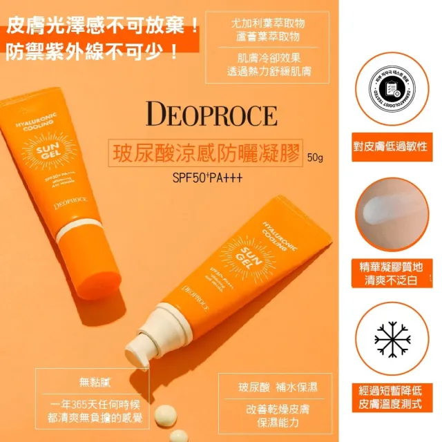 【DEOPROCE 迪普詩】玻尿酸涼感防曬凝膠SPF50+PA+++(保濕 亮采 不黏膩 不反白)