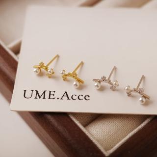 【UME.Acce】S925純銀 枝葉微鑽珍珠耳環(S925純銀 耳環 純銀 全純銀 純銀耳環 珍珠 珍珠耳環 鑲