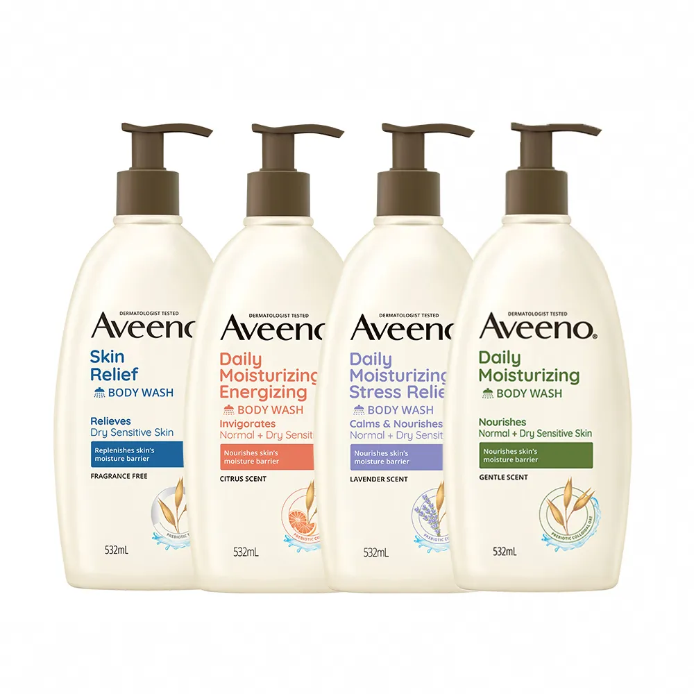 【Aveeno 艾惟諾】超值4入-長效燕麥沐浴露532ml(薰衣草香氛/活力果香/燕麥任選)