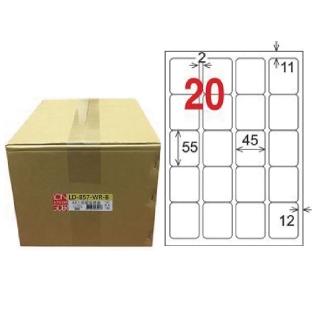 【龍德】LONGDER 三用電腦標籤 A4 20格 圓角 45*55mm可再貼1000張/箱 LD-857-WR-B(適用雷射、噴墨、影印)