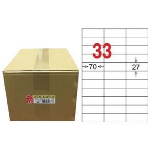 【龍德】LONGDER 三用電腦標籤 A4 33格 27*70mm可再貼1000張/箱 LD-891-WR-B(適用雷射、噴墨、影印)