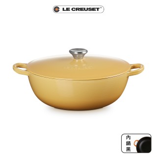 【Le Creuset】琺瑯鑄鐵鍋媽咪鍋 26cm(溫桲黃-鋼頭-內鍋黑)