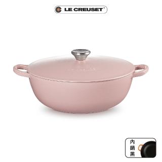 【Le Creuset】琺瑯鑄鐵鍋媽咪鍋 26cm(甜心粉-鋼頭-內鍋黑)