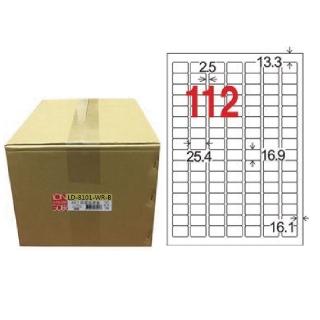 【龍德】LONGDER三用電腦標籤A4 112格 圓角16.9*25.4mm可再貼1000張/箱LD-8101-WR-B(適用雷射、噴墨、影印)