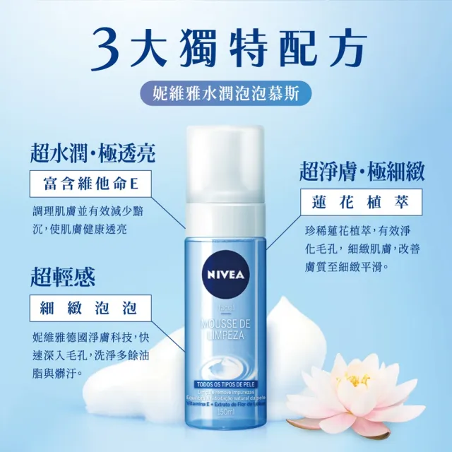 【NIVEA 妮維雅】買1送1★舒敏/水潤泡泡慕斯150mlx2入(洗面潔顏乳/慕斯)