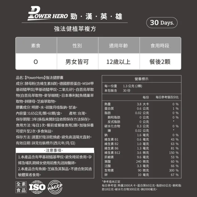 【PowerHero 勁漢英雄】強法健植萃複方x6盒(60顆/盒、專利德國膠原蛋白、10倍濃縮白首烏萃取)