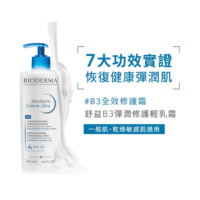 【BIODERMA 貝膚黛瑪 官方直營】身體乳 舒益B3彈潤修護輕乳霜500ml(2入組)