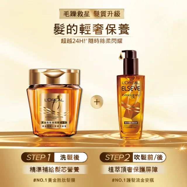 【LOREAL Paris 巴黎萊雅】全新升級 金緻護髮精油2入+補充包(100mlx2+90ml)