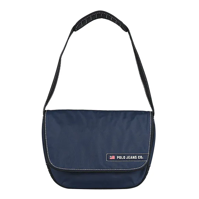 【RALPH LAUREN】雙11 POLO JEANS刺繡LOGO字樣尼龍掀蓋吸釦手提肩背包(深藍/中)