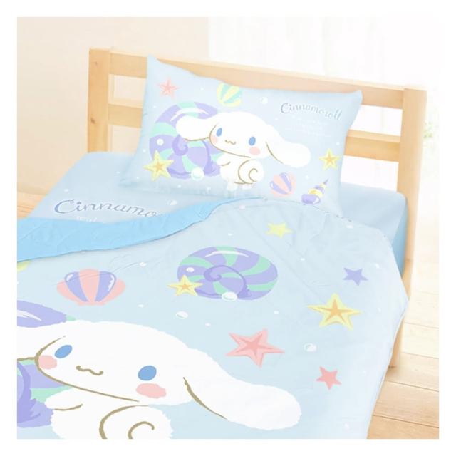 【享夢城堡】單人床包雙人涼被三件組－三麗鷗大耳狗Cinnamoroll 捲捲貝殼灣-藍 涼被/冷氣毯