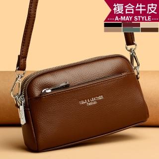 【Amay Style 艾美時尚】真皮女包 斜揹包 手拿包 小方包 韓系文字燙金牛皮雙層輕便肩揹包(6色.預購)