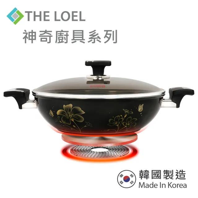 【THE LOEL】鑽石塗層不沾鍋深炒鍋32cm附玻璃蓋(韓國製造 電磁爐/瓦斯爐/IH爐可用鍋)