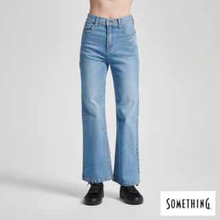 【SOMETHING】女裝 高腰寬丹寧靴型褲(漂淺藍)