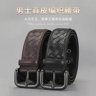 【SEEYU】男仕質感編織小牛皮帶 免鑽孔伸縮自動釦皮帶 腰帶(男高爾夫休閒真牛皮滑扣皮帶)