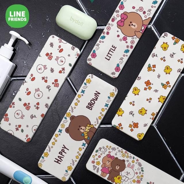 【SONA森那家居】LINE Friends 花朵系列- 硬式珪藻土洗漱墊 台灣製造 吸水 珪藻土 杯墊(24x8x0.9 cm)