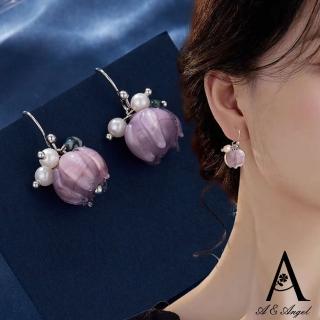 【ANGEL】紫色琉璃花甜美垂墜珍珠耳環(2色可選)