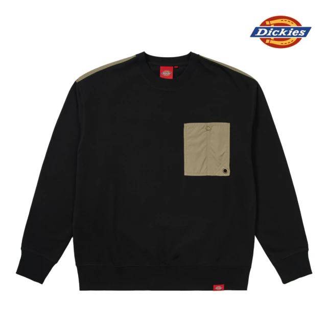 Dickies 男款黑色撞色拼接設計胸前小口袋舒適大學T｜DK0A87EHBLK