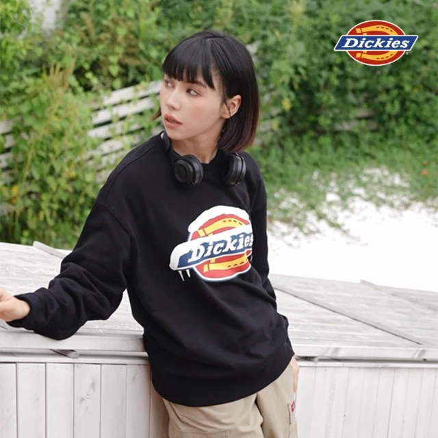 Dickies 男款黑色胸前品牌經典三色Logo印花設計休閒大學T｜DK0A884CBLK