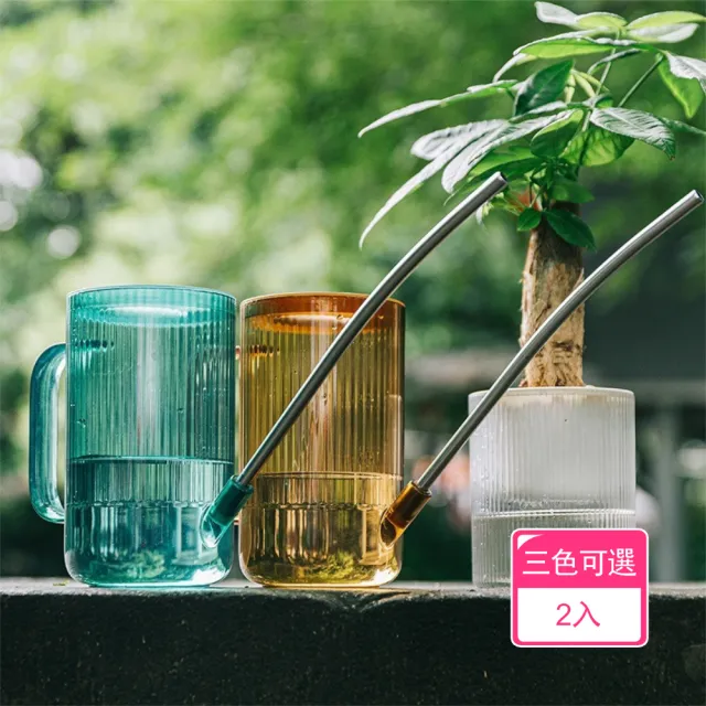【晴安居】不鏽鋼長嘴透明澆水壺 附刻度復古色加厚園藝澆花瓶(2入)