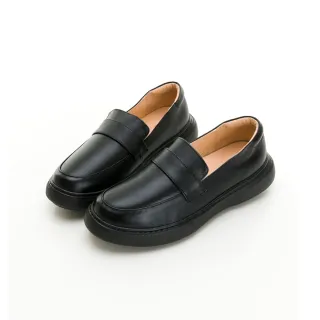 【GEORGE 喬治皮鞋】素面圓頭真皮樂福學生鞋-黑 114017AJ10