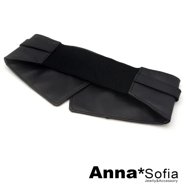 【AnnaSofia】彈性寬腰帶腰封皮帶-軟皮束腰釦帶(黑系)
