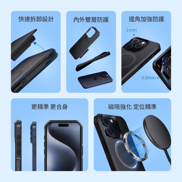 【Philips 飛利浦】iPhone 15系列 軍規磁吸式防摔保護殼