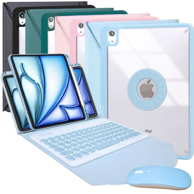 Powerway For 2024 iPad Air 11吋-M2-專用圓雅型藍牙鍵盤-皮套-保護殼(送同色無線滑鼠)