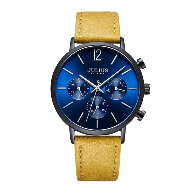 【JULIUS 聚利時】城市之耀皮革經典三眼男士腕錶 JAH-101(四色/40mm)
