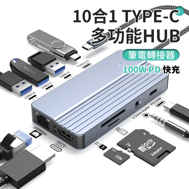 Allan 雙11 10合1 Type C HUB多功能集線擴充USB轉接器(PD快充/4K HDTV/ USB3.0擴展塢/HUB集線器)