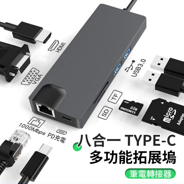 Allan 雙11 8合1 Type C HUB多功能集線擴充USB轉接器(PD快充/4K HDMI/ USB3.0擴展塢/HUB集線器)